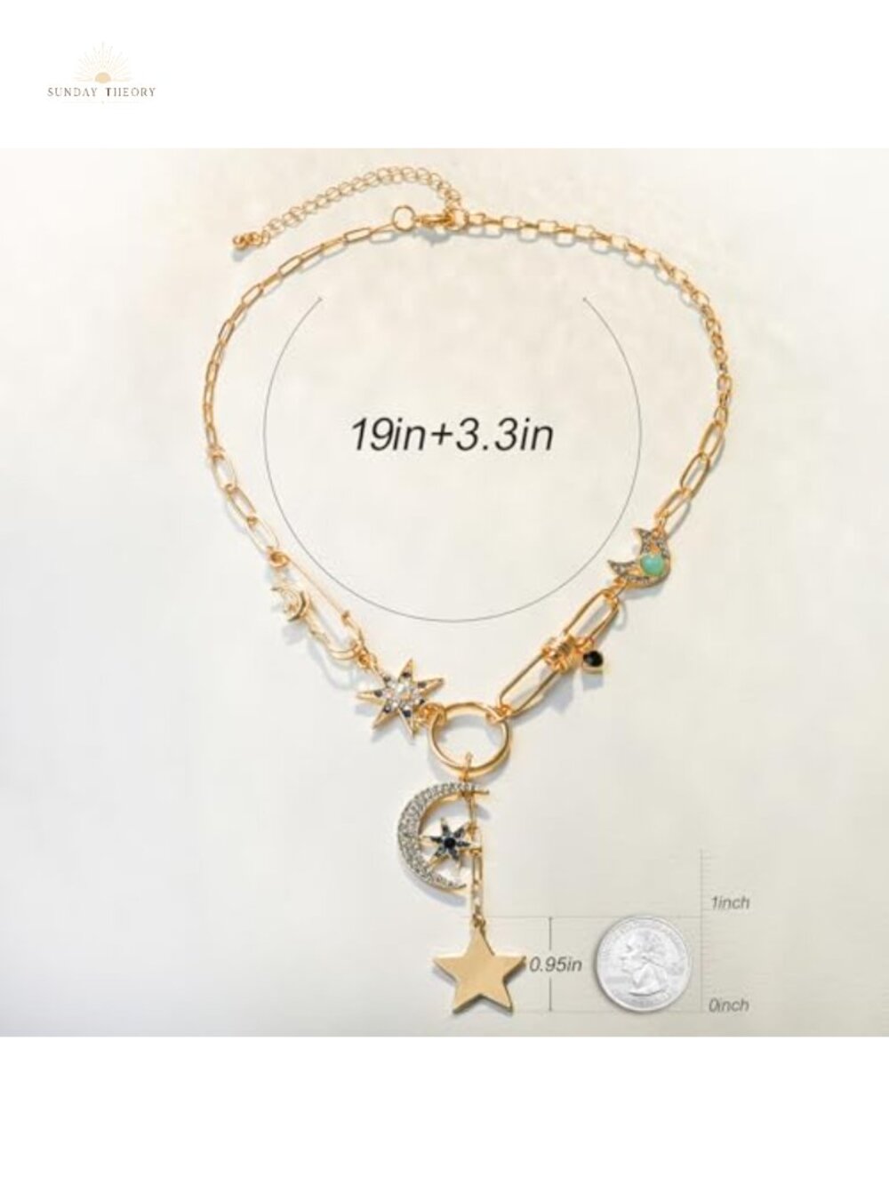 18K Gold Plated Moon Star Heart Pendant Necklace Chunky Chain Choker Women - Picture 6 of 6